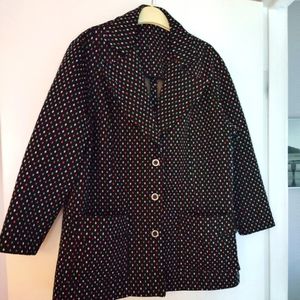 Vintage 70s Polyester Blazer In Black w/Green-Red~ Punk Preppy 80s Sz L/XL